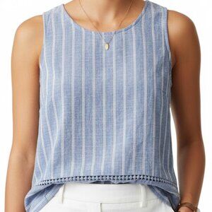 St. John's Bay Striped Cotton Tank Top Medium Blue Coastal Grandmother Summer